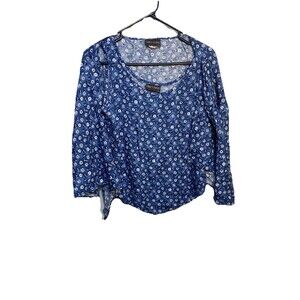 Tracy Evans Blue Floral Sheer Blouse Women’s Boho Vintage Cottagecore Top M